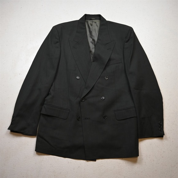 Vtg Italy Double Breasted 40R Dark Green 100% Wool Blazer Suit Jacket Sport Coat